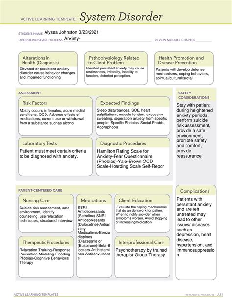 Anxiety System Disorder Template